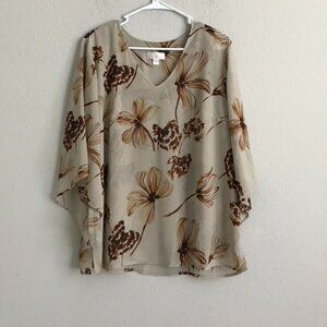 Belle by Kim Gravel All A Flutter Double Chiffon Top - Khaki (Sz) a605803